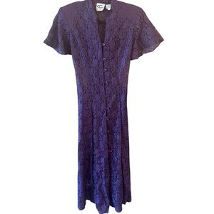 Victorian Purple Lace Maxi Dress romantic witchy goth lace-up back 90s vintage